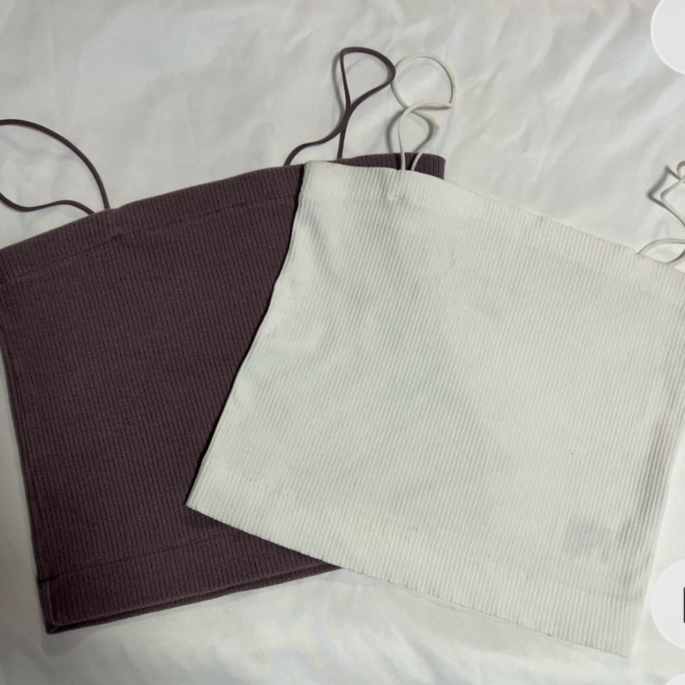 American Eagle Bundle: Thin Strap
Ribbed Tank Tops in White and Purple